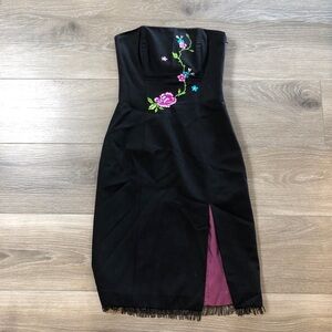 Guess Collection Vintage 90s Black Embroidered Floral Strapless Mini Dress Size0